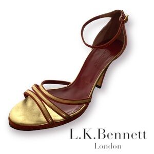 L.K. Bennett Maroon and Gold Suede Heeled Sandals Size - 9.5-10